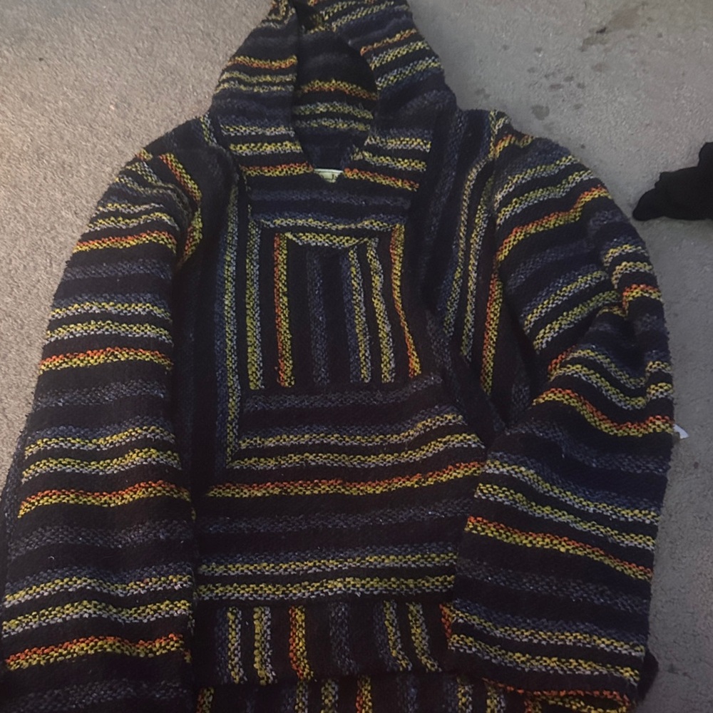 Men's Striped Hooded Sweater - Black, Yellow, Red
